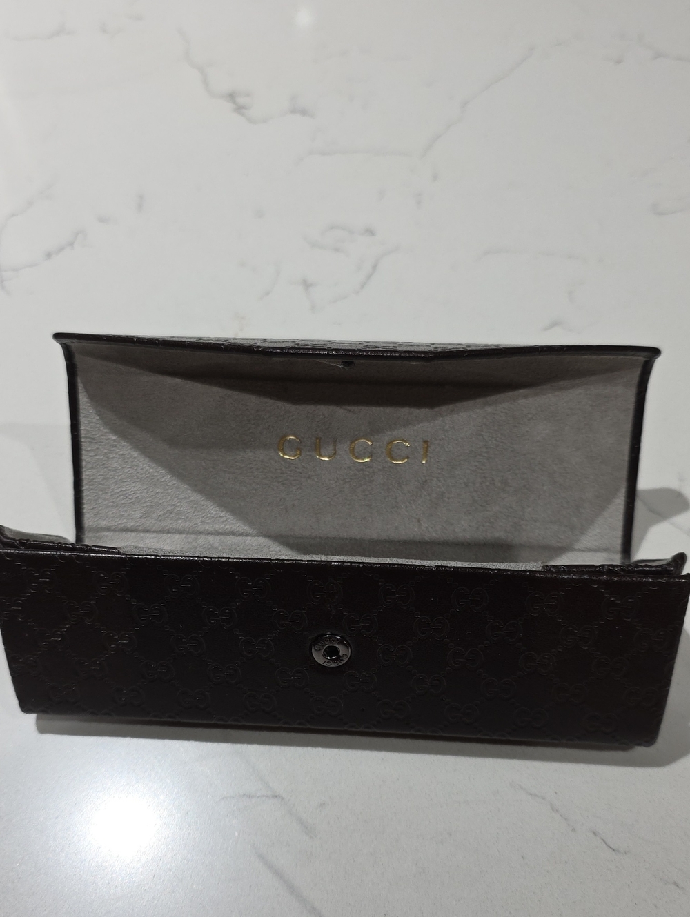 Gucci Brown Monogram Eyewear Case with Gold Logo